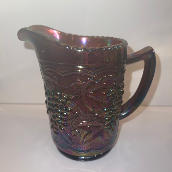 Vintage IMPERERIAL GLASS Carnival Pitcher Iridescent Dark Gold Grape 16oz - Picture 6 of 13